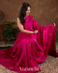 Rani Pink Raw Silk Handloom borderless Saree