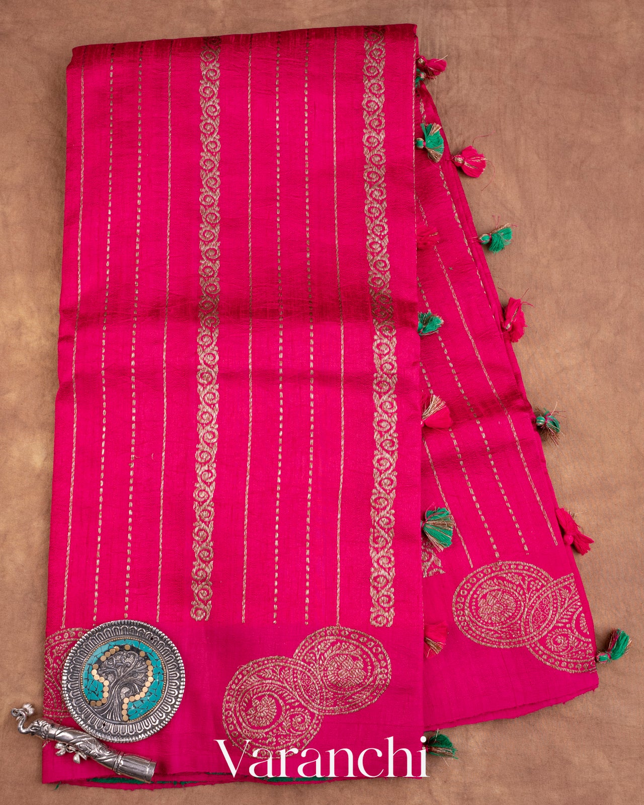 Rani Pink Pure Raw Silk Handloom Saree
