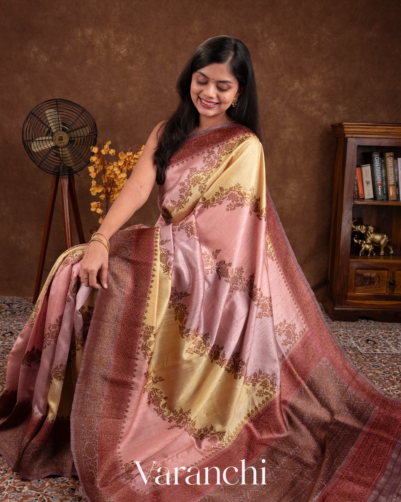 Lilac and Yellow Tricolour Rangkaat Pure Raw Silk Handloom Saree
