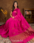 Rani Pink Borderless Pure Raw Silk Handloom Saree