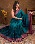 Peacock Blue Pure Raw Silk Handloom Saree