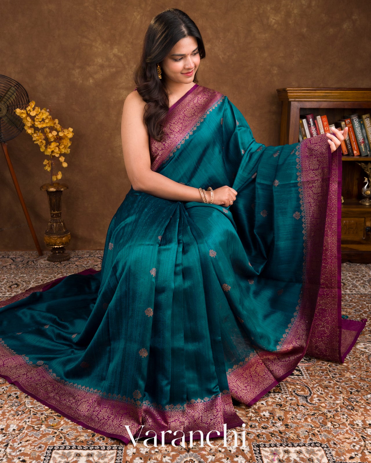 Peacock Blue Pure Raw Silk Handloom Saree