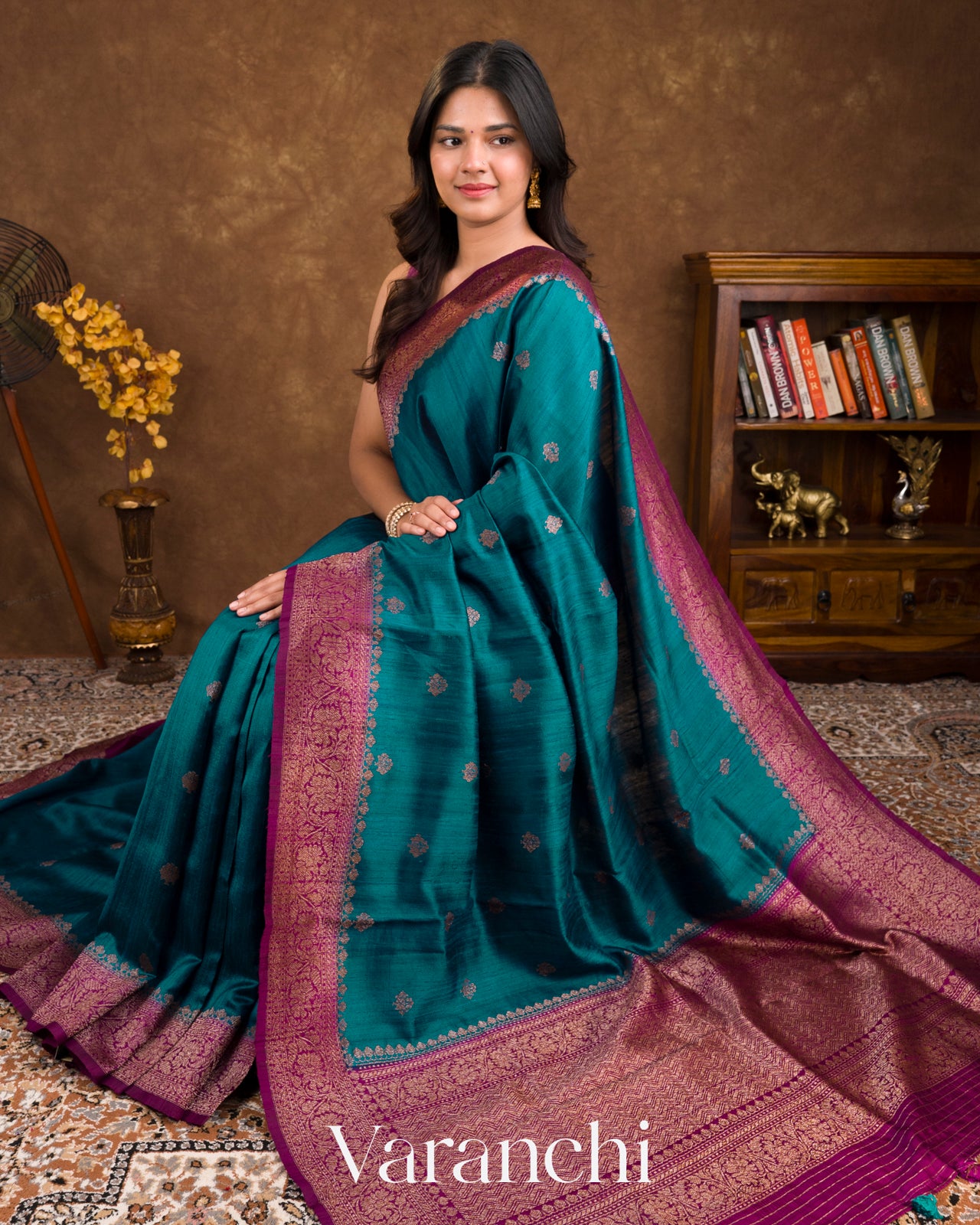 Peacock Blue Pure Raw Silk Handloom Saree