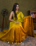 Lime Yellow And Mustard Yellow Ombre-Dyed Pure Raw Silk Handloom Saree