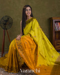 Lime Yellow And Mustard Yellow Ombre-Dyed Pure Raw Silk Handloom Saree