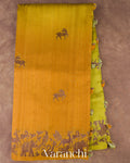 Lime Yellow And Mustard Yellow Ombre-Dyed Pure Raw Silk Handloom Saree