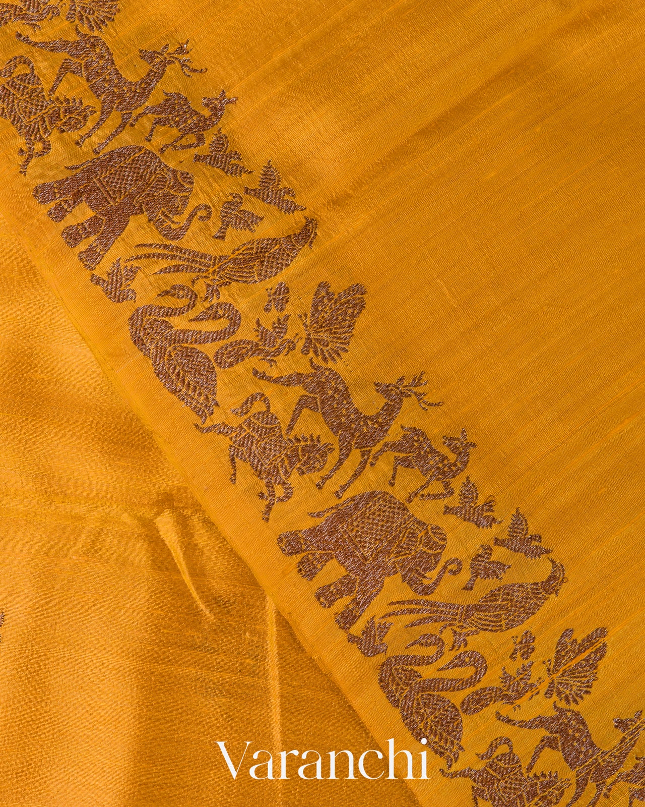 Lime Yellow And Mustard Yellow Ombre-Dyed Pure Raw Silk Handloom Saree