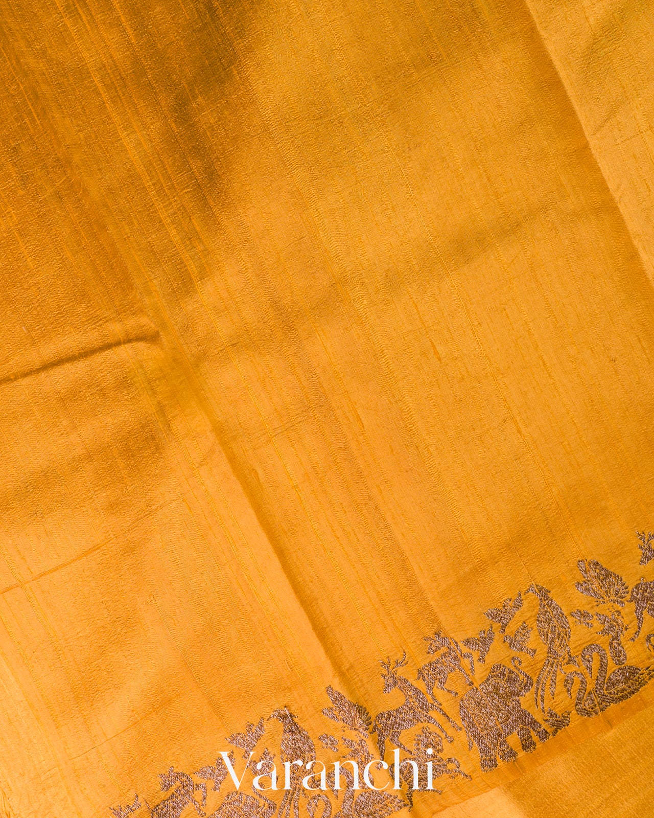 Lime Yellow And Mustard Yellow Ombre-Dyed Pure Raw Silk Handloom Saree