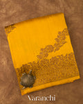Turmeric Yellow Lehariya Pure Raw Silk Handloom Saree