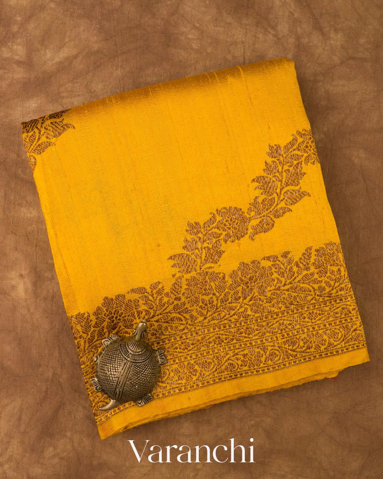 Turmeric Yellow Lehariya Pure Raw Silk Handloom Saree