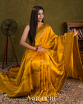 Turmeric Yellow Lehariya Pure Raw Silk Handloom Saree