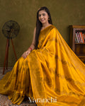 Turmeric Yellow Lehariya Pure Raw Silk Handloom Saree