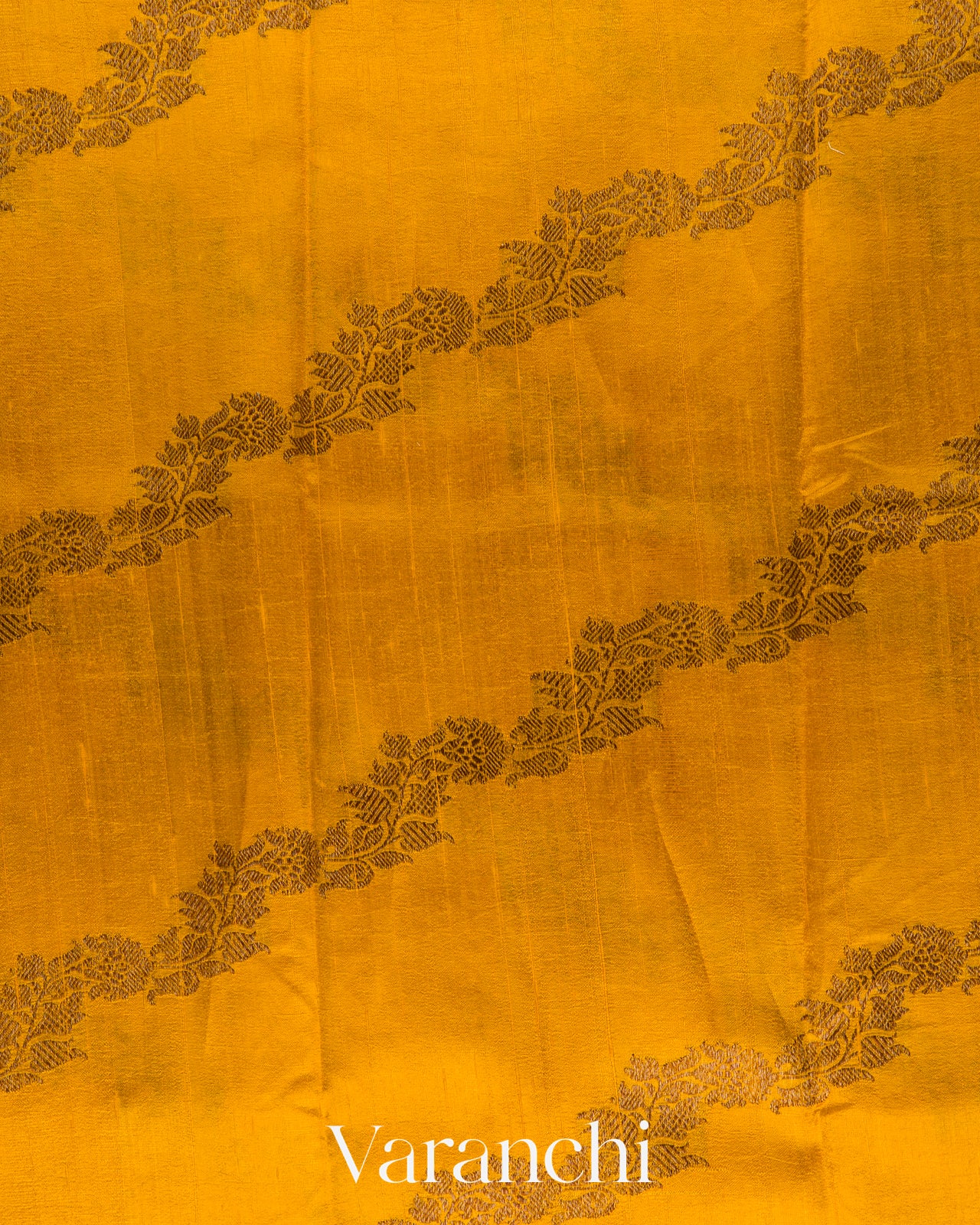 Turmeric Yellow Lehariya Pure Raw Silk Handloom Saree