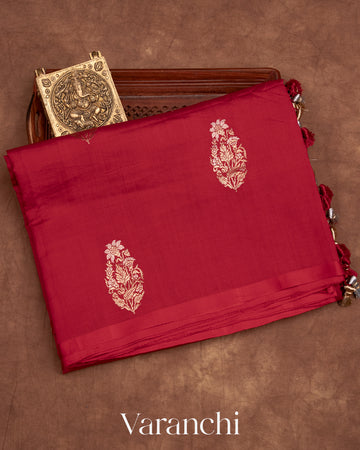 Deep Red Pure Chiniya Silk Handloom Saree