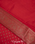 Crimson Red Pure Chiniya Silk Saree