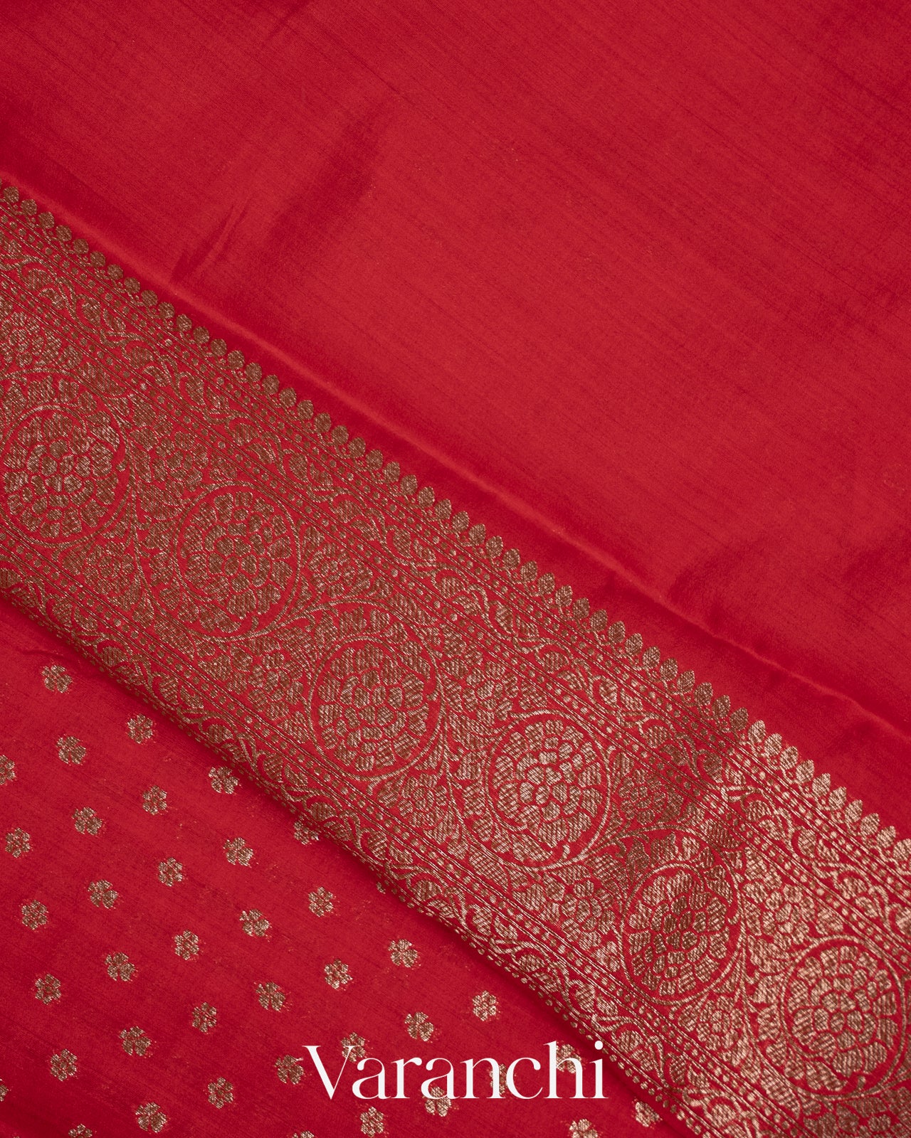 Crimson Red Pure Chiniya Silk Saree