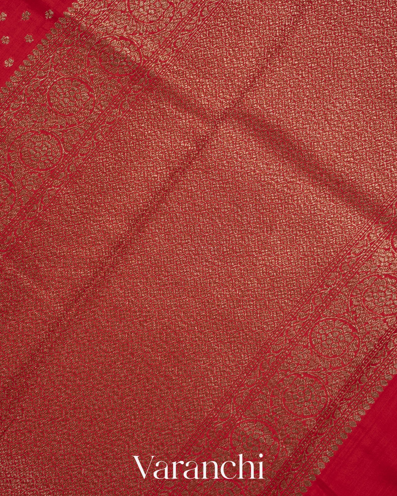 Crimson Red Pure Chiniya Silk Saree