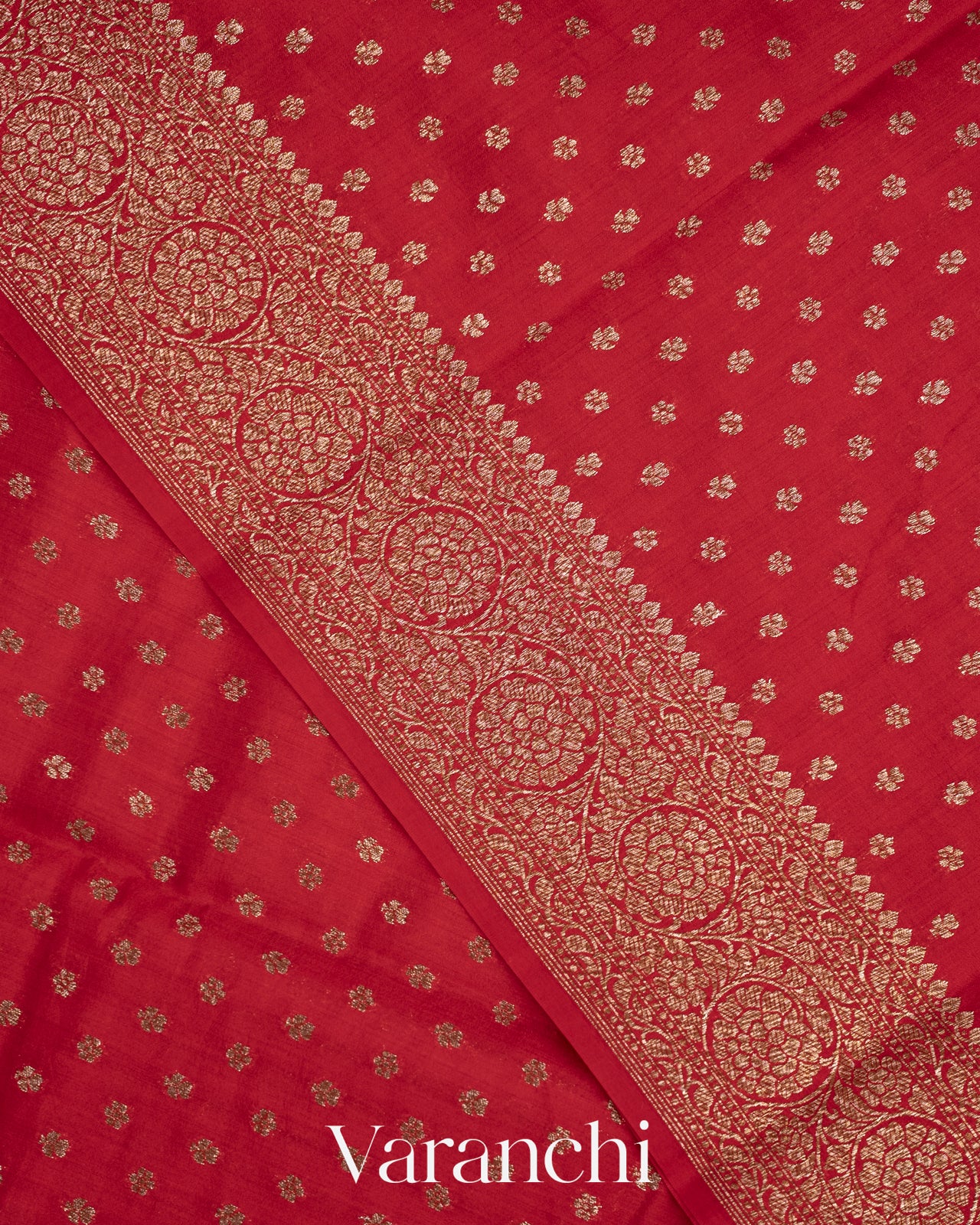 Crimson Red Pure Chiniya Silk Saree