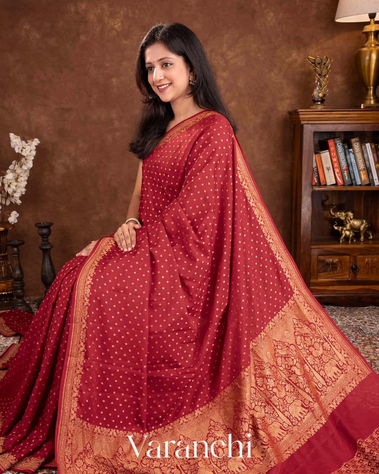 Maroon Pure Crepe Silk Handloom Saree