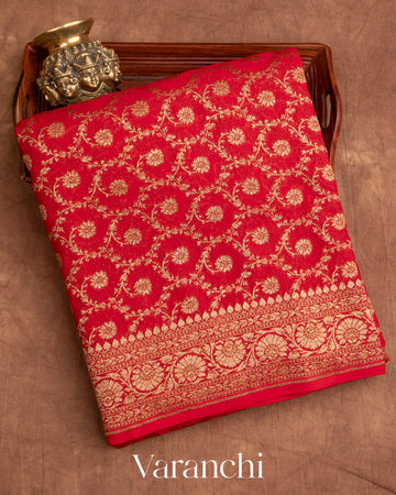 Deep Red Jaal Pure Georgette Silk Saree