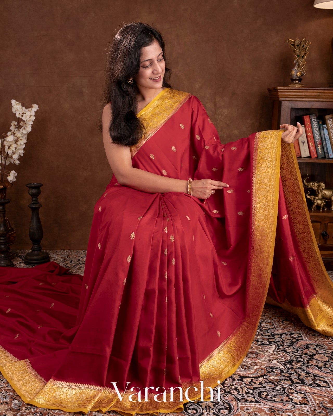 Deep Red Pure Katan Silk Handloom Saree