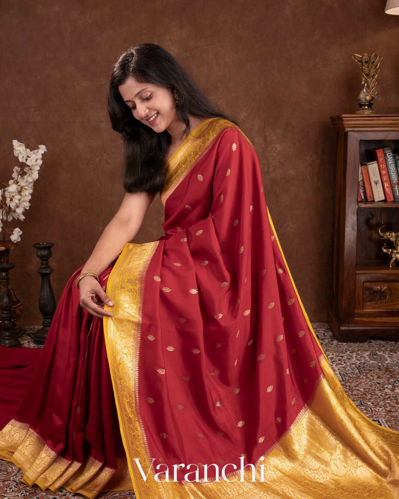 Deep Red Pure Katan Silk Handloom Saree