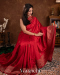 Red Pure Raw Silk Handloom Saree