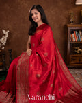 Red Pure Raw Silk Handloom Saree