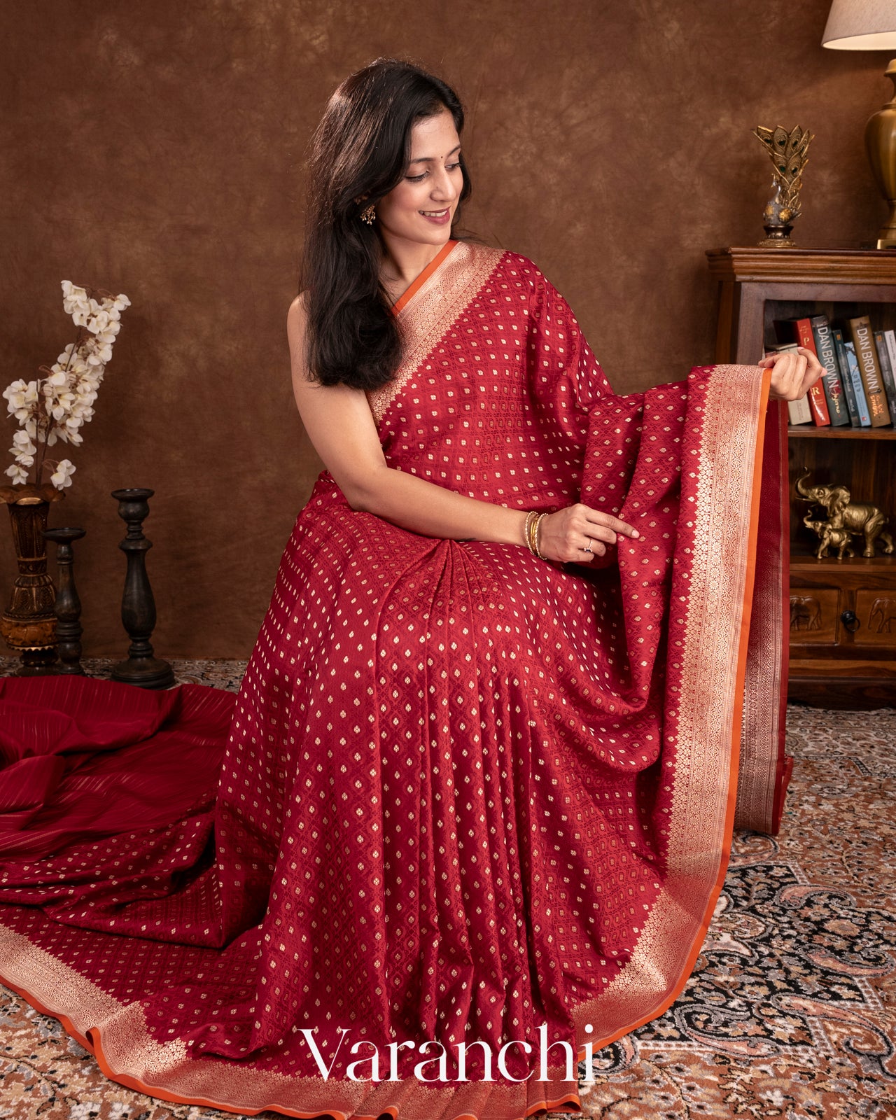 Maroon Pure Tanchoi Katan Silk Handloom Saree