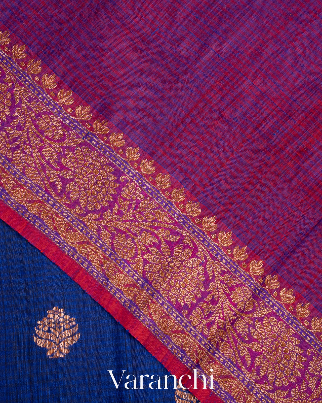 Midnight Blue Pure Dupion Silk Handloom Saree