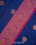 Midnight Blue Pure Dupion Silk Handloom Saree