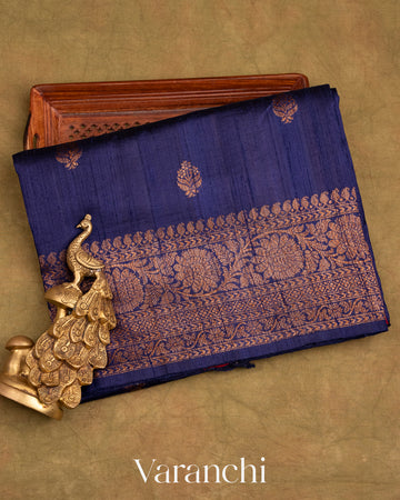 Navy Blue Pure Raw Silk Handloom Saree