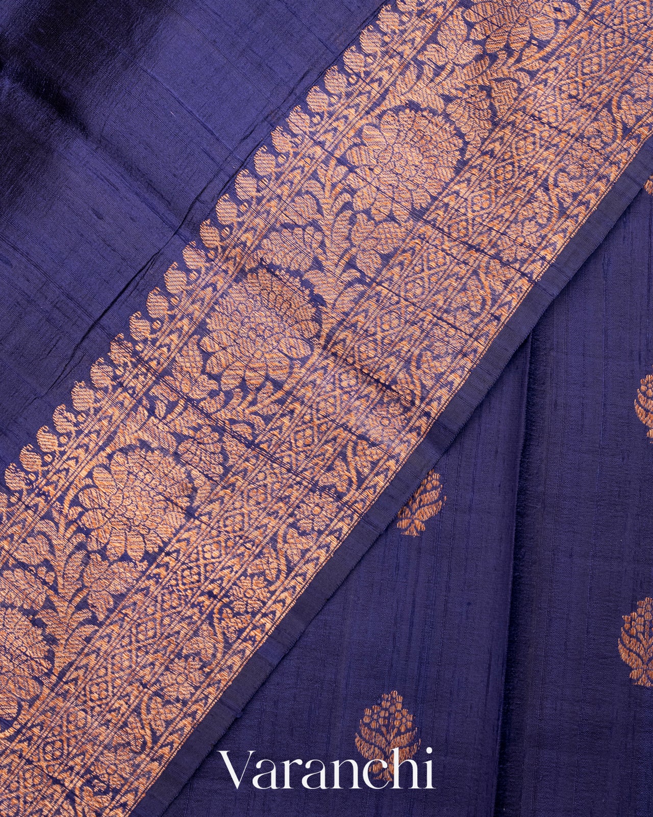 Navy Blue Pure Raw Silk Handloom Saree