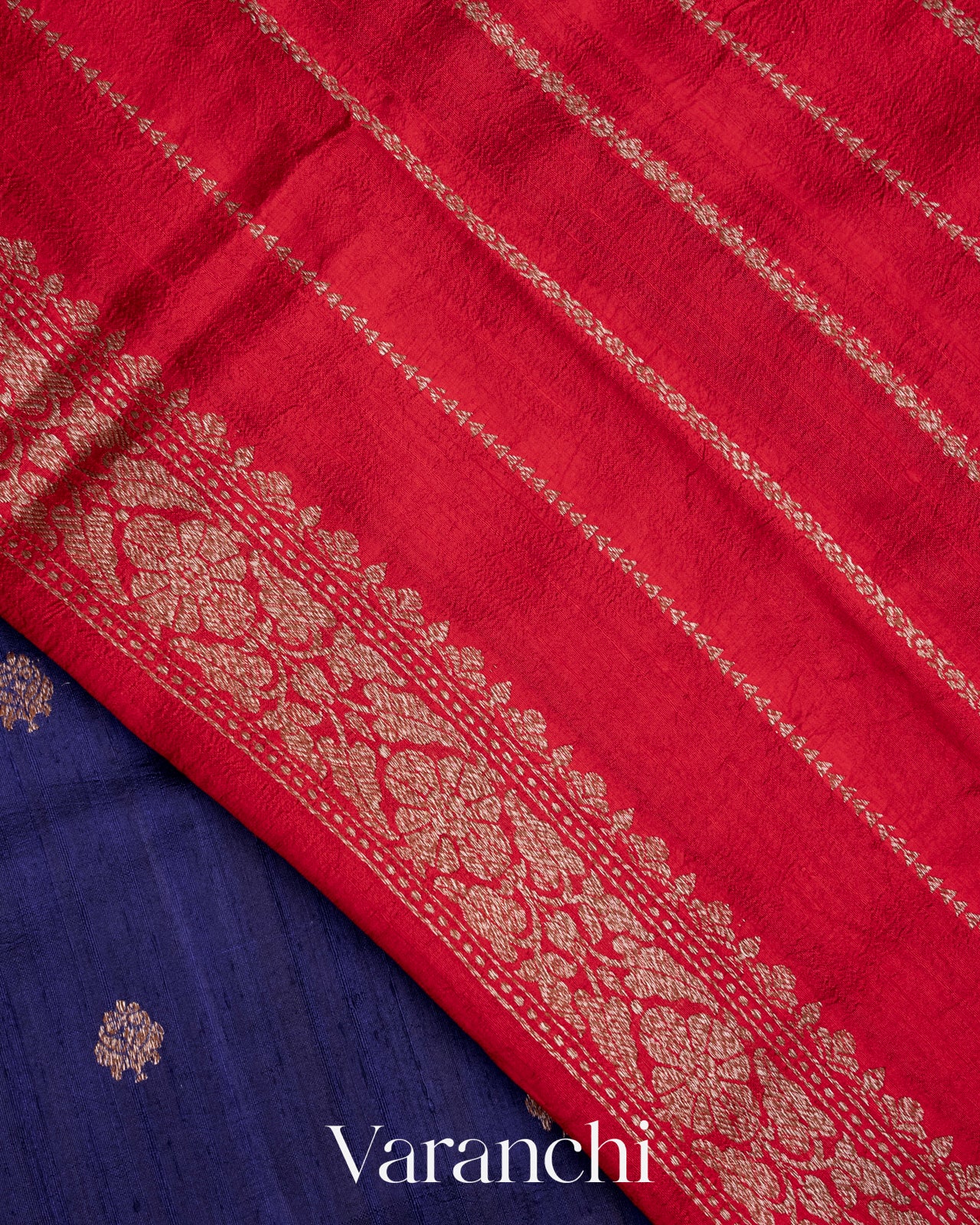 Navy Blue Pure Raw Silk Handloom Saree