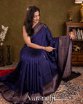 Navy Blue Pure Raw Silk Handloom Saree