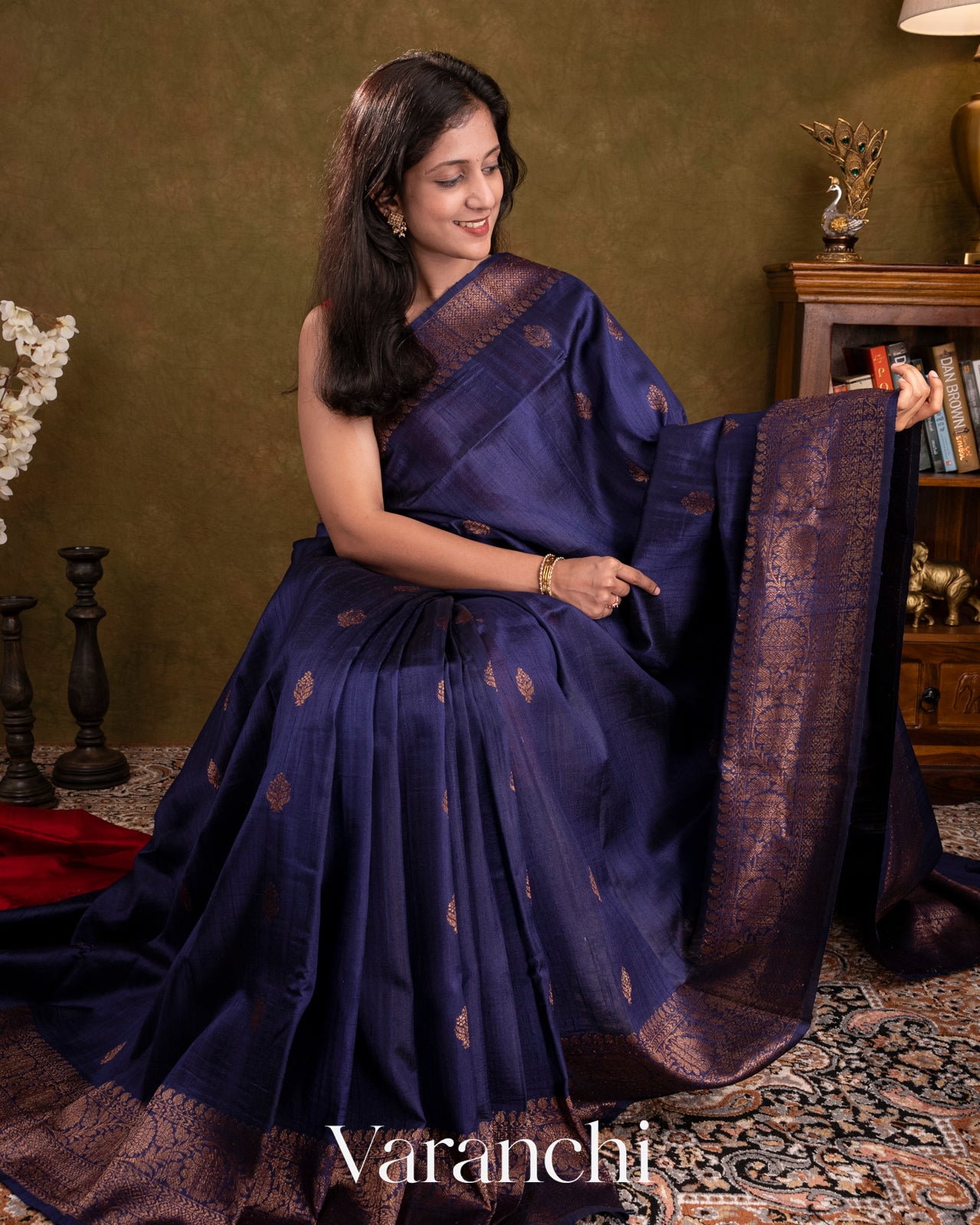 Navy Blue Pure Raw Silk Handloom Saree