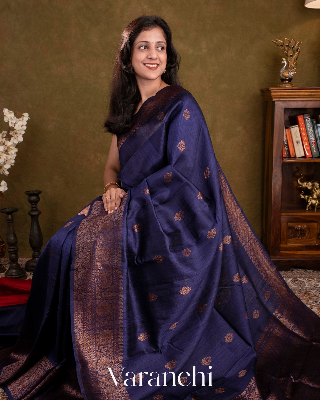 Navy Blue Pure Raw Silk Handloom Saree