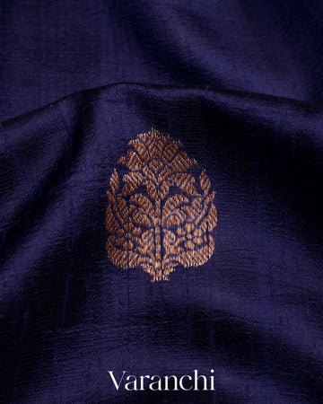 Navy Blue Pure Raw Silk Handloom Saree