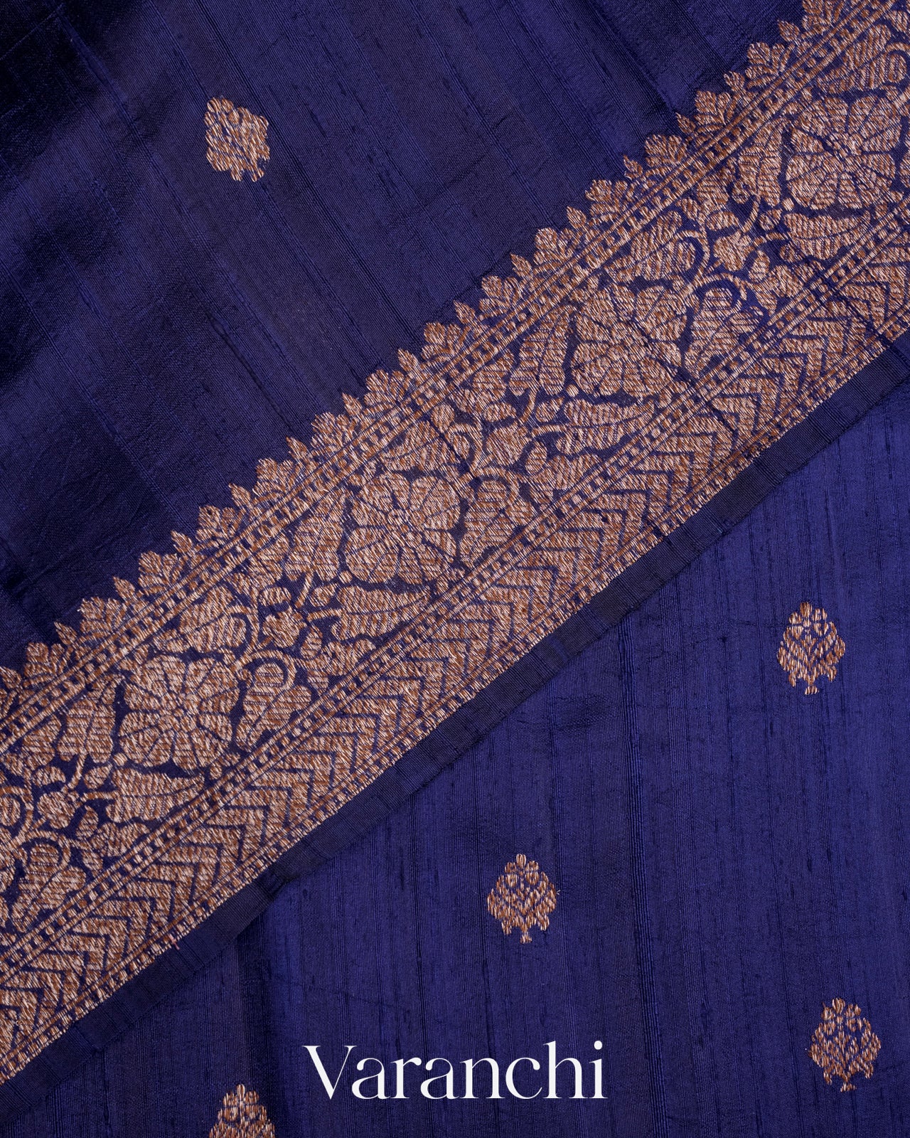 Navy Blue Pure Raw Silk Handloom Saree