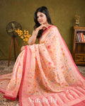 Baby Pink Printed Pure Silk Linen Saree