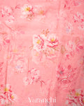 Baby Pink Printed Pure Silk Linen Saree