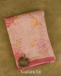 Blush Pink Floral Digital Printed Pure Silk Linen Handloom Saree