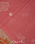 Blush Pink Floral Digital Printed Pure Silk Linen Handloom Saree