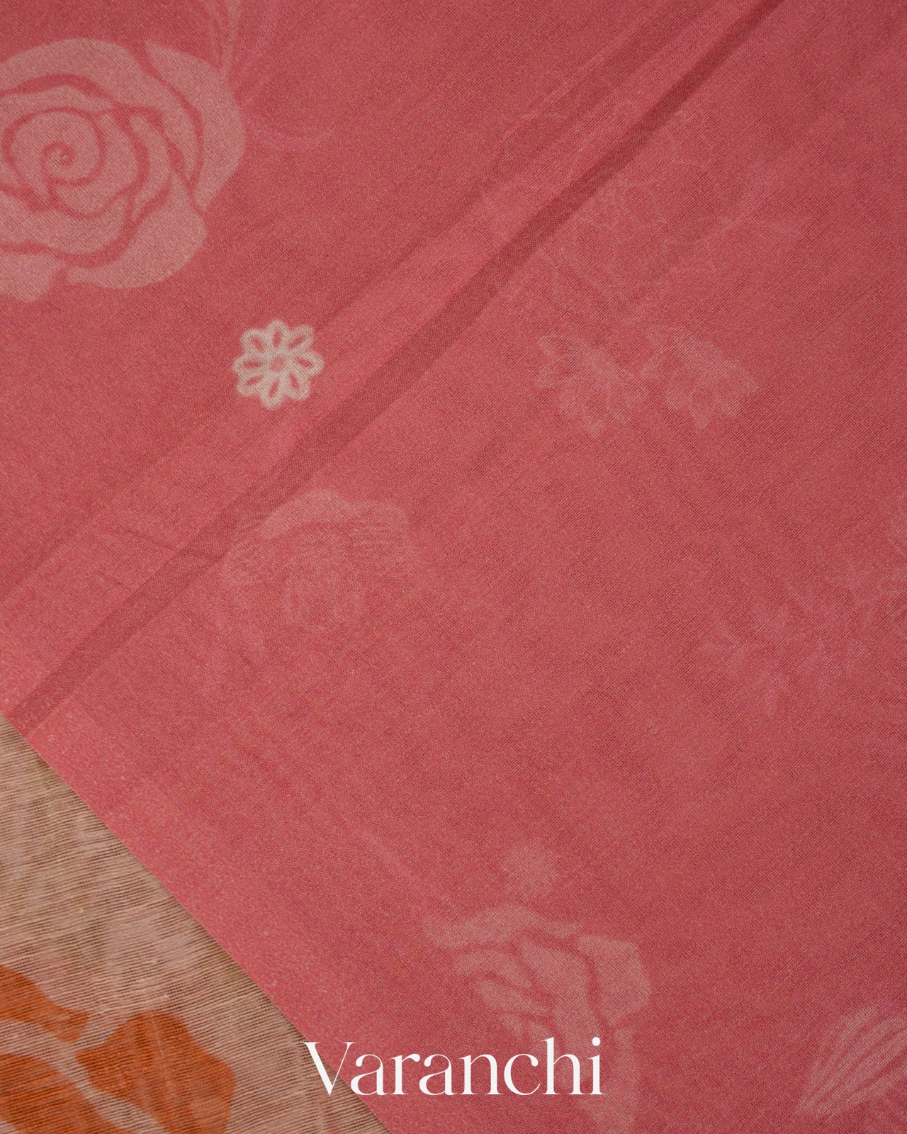 Blush Pink Floral Digital Printed Pure Silk Linen Handloom Saree