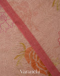 Blush Pink Floral Digital Printed Pure Silk Linen Handloom Saree