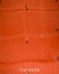 Vermillion Orange Jamdani Pure Silk Linen Handloom Saree