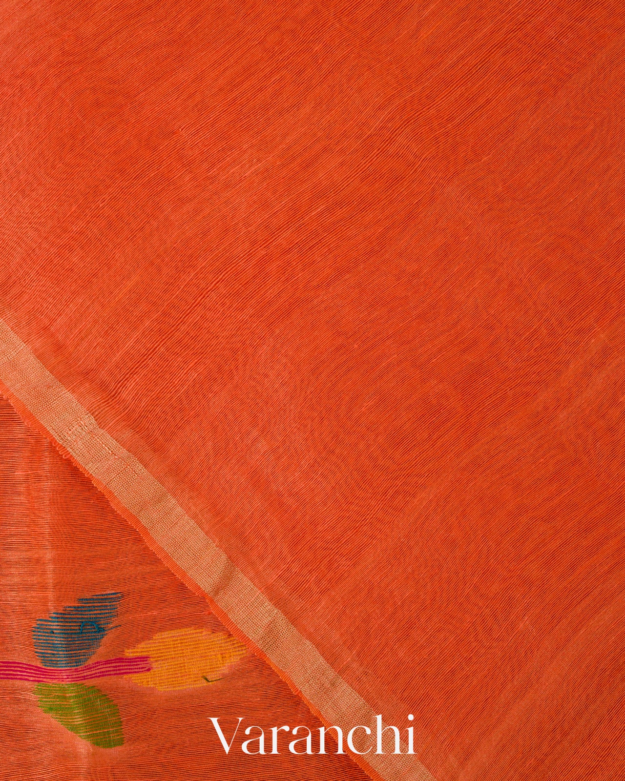 Vermillion Orange Jamdani Pure Silk Linen Handloom Saree