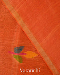 Vermillion Orange Jamdani Pure Silk Linen Handloom Saree