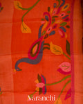 Vermillion Orange Jamdani Pure Silk Linen Handloom Saree