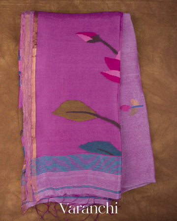 Lavender Jamdani Pure Silk Linen Handloom Saree